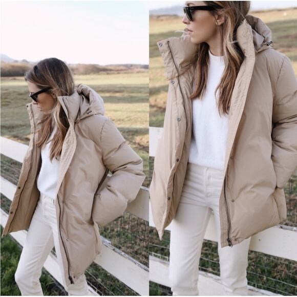 Jenni Kayne Tan Neutral Puffer Jacket Winter Coat Size X-Large - Picture 1 of 11